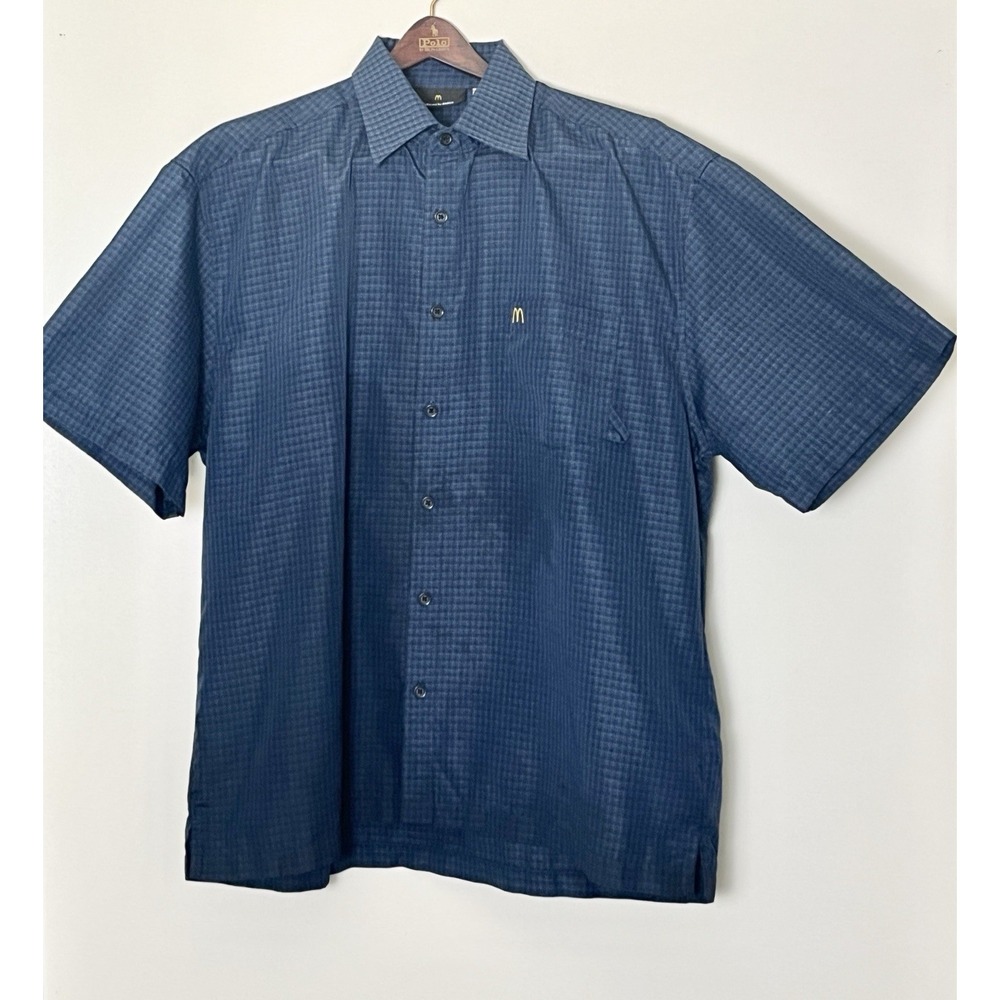 McDonald's Uniform Shirt XL Blue Black Plaid Fast Food Workwear Employee‎